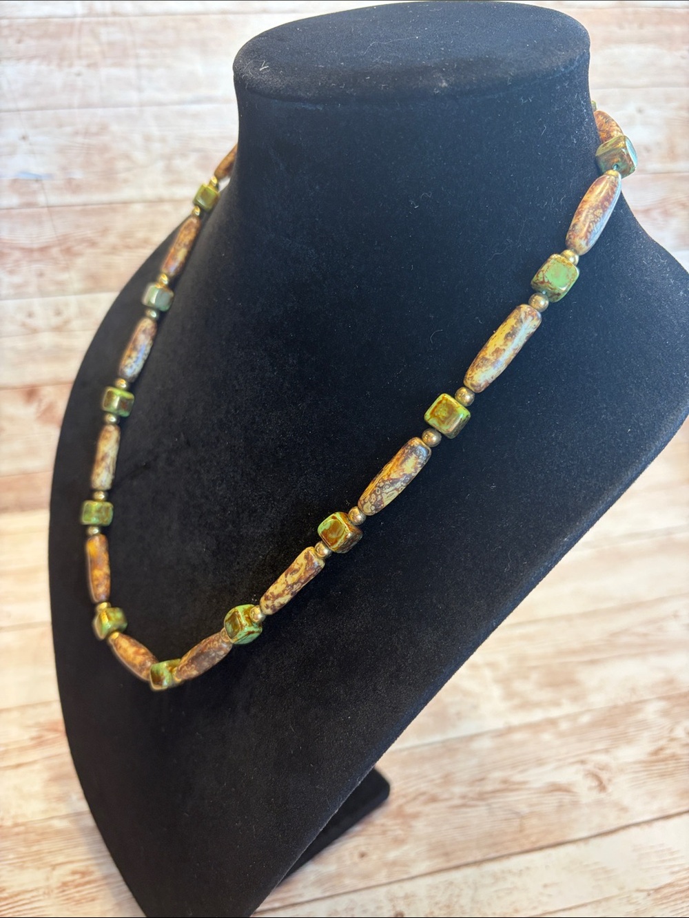 Vintage Boho Agate Jasper Brown Green Earth Tone Beaded Necklace View 3